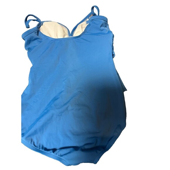 Jantzen Classics Womens Swimsuit Wrap Ruched Nylon Blue One Piece Size 10 - Picture 3 of 4